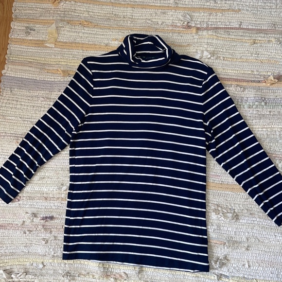 Lauren Ralph Lauren Tops - Lauren Ralph Lauren Blue and White Striped Jersey Long Sleeve Turtleneck Top